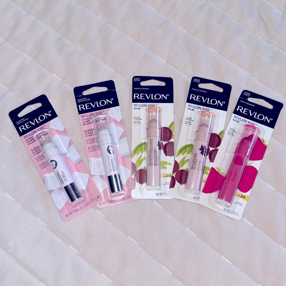 Revlon kiss balm fresh, strawberry, tropical, coconut and sugar mint
